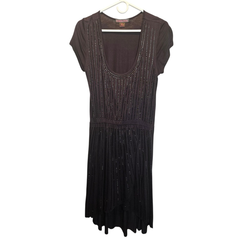 Rock & Roll Cowgirl Dress Womens XL Black Studded High Low Scoop Neck Edgy